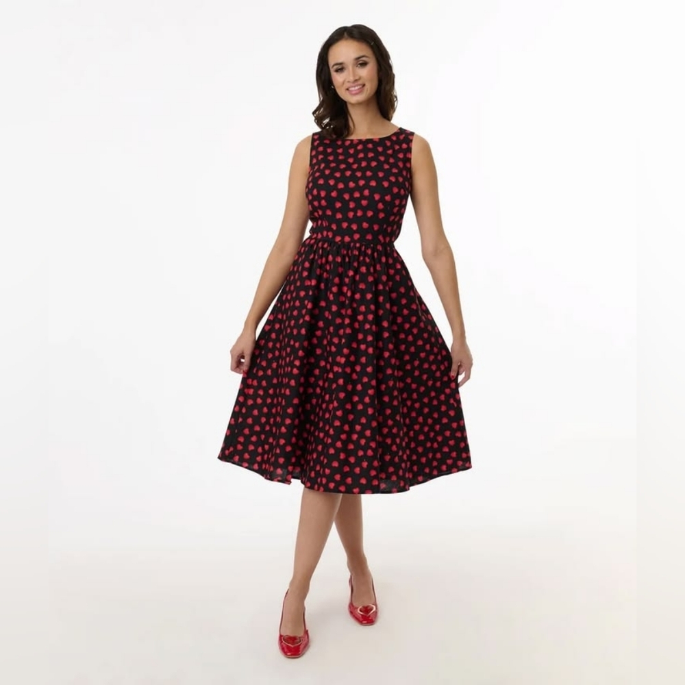 NWT Retrolicious Heart Print Midi Dress Size S - Picture 5 of 8